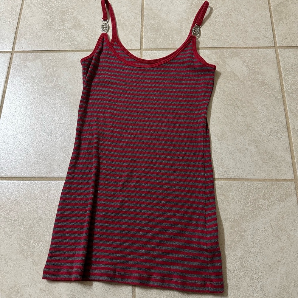 guess y2k red/grey striped tank top